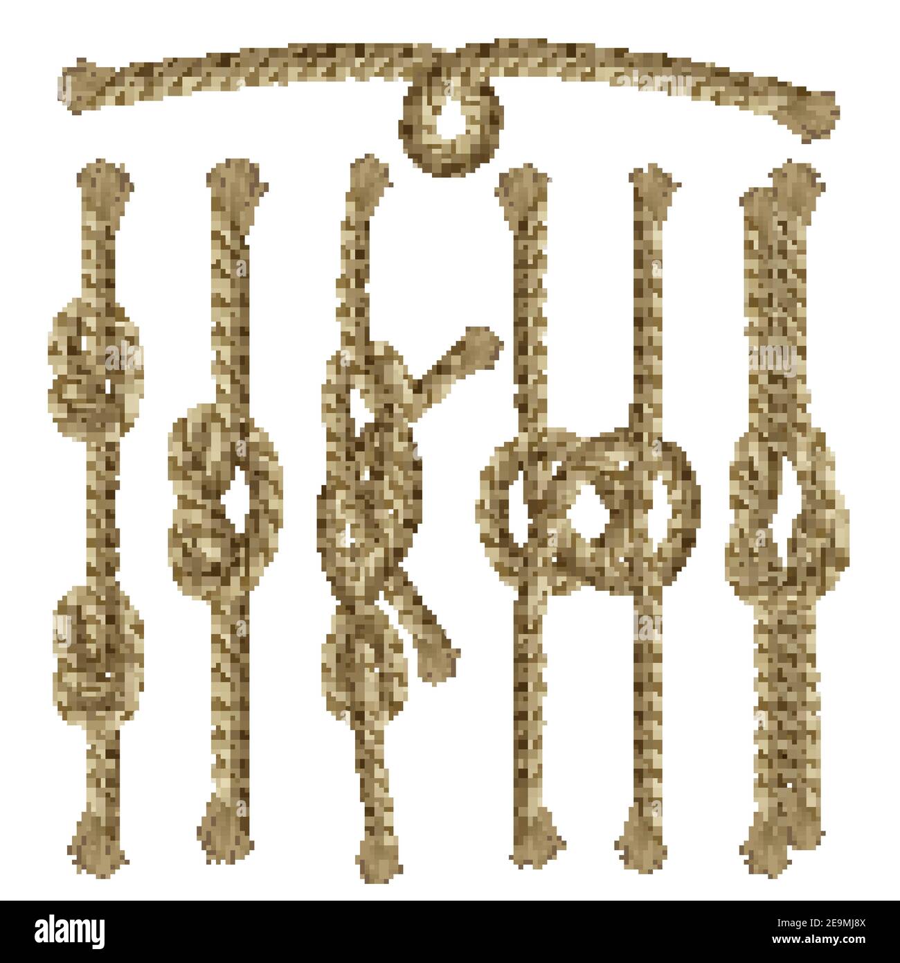Sailor twisted ropes and knots decorative elements collection set isolated vector illustration Stock Vector