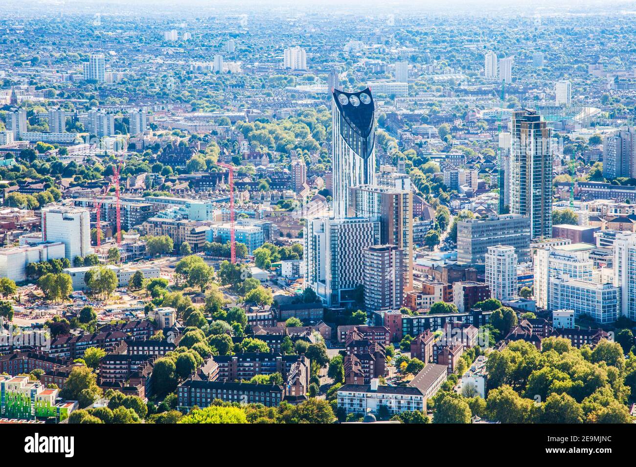The view from the Shard over London and the Borough of Southwark, with the Strata SE1 nicknamed  'The Razor' in the centre. Stock Photo