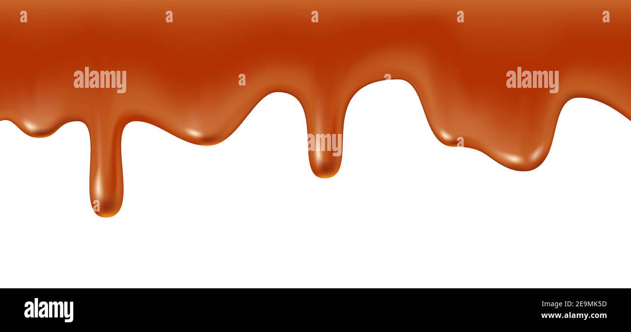 Melted caramel dripping, realistic vector illustration on white background Stock Vector