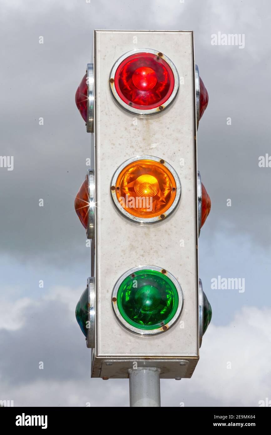 Decorative Traffic Light Pole Red Yellow and Green Stock Photo
