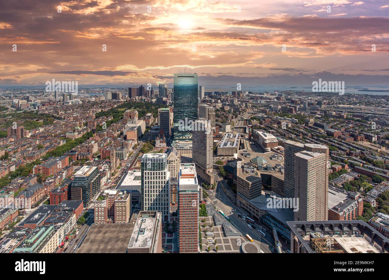 Panoramic aerial view of Boston financial district, historic center ...