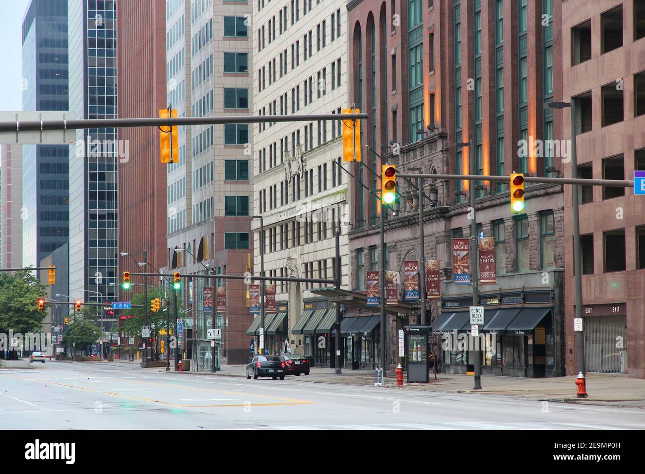 CLEVELAND, USA - JUNE 29, 2013: View along famous Euclid Avenue in Cleveland. Cleveland is the 2nd largest urban area in Ohio with more than 2 million Stock Photo