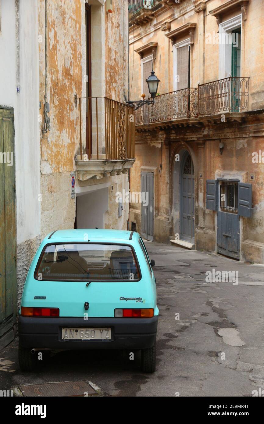 GROTTAGLIE, ITALY - JUNE 3, 2017: Fiat Cinquecento small hatchback car parked in Grottaglie, Italy. There are 41 million motor vehicles registered in Stock Photo