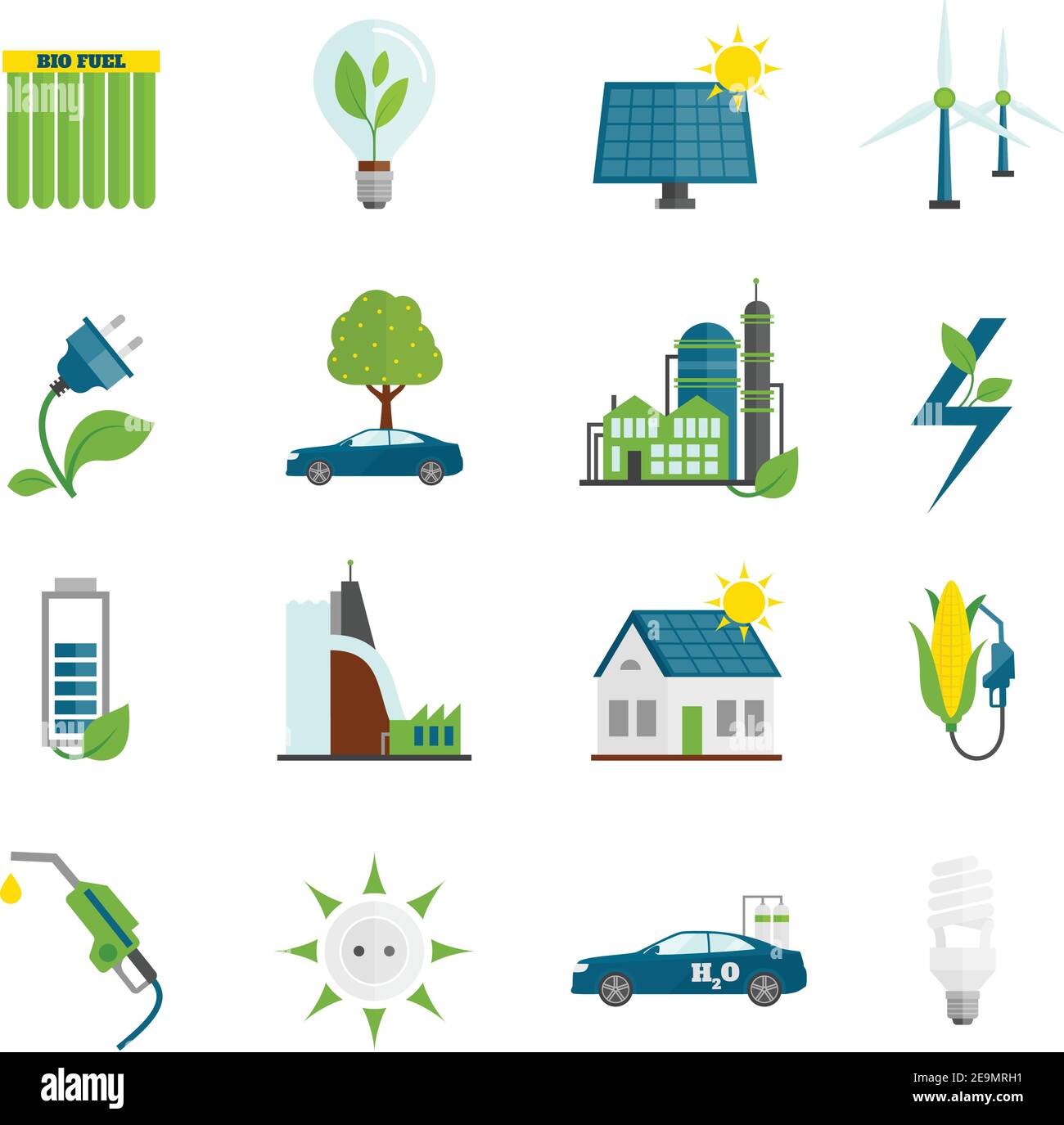 Eco renewable and alternative energy flat icons set isolated vector ...