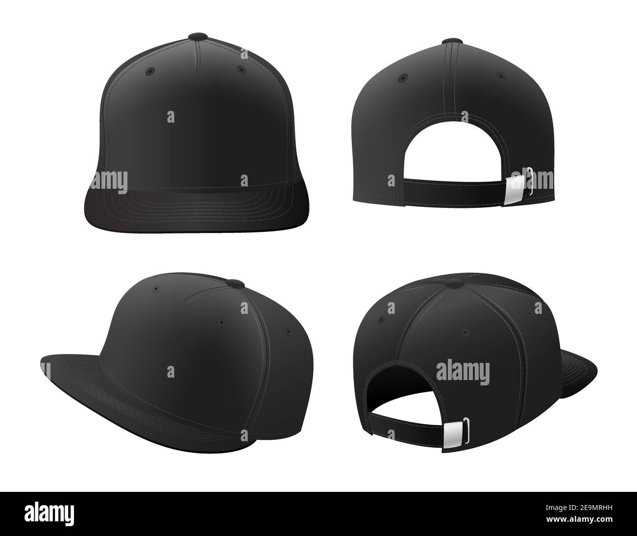 Sport caps mockup set, realistic design vector illustration on white background Stock Vector