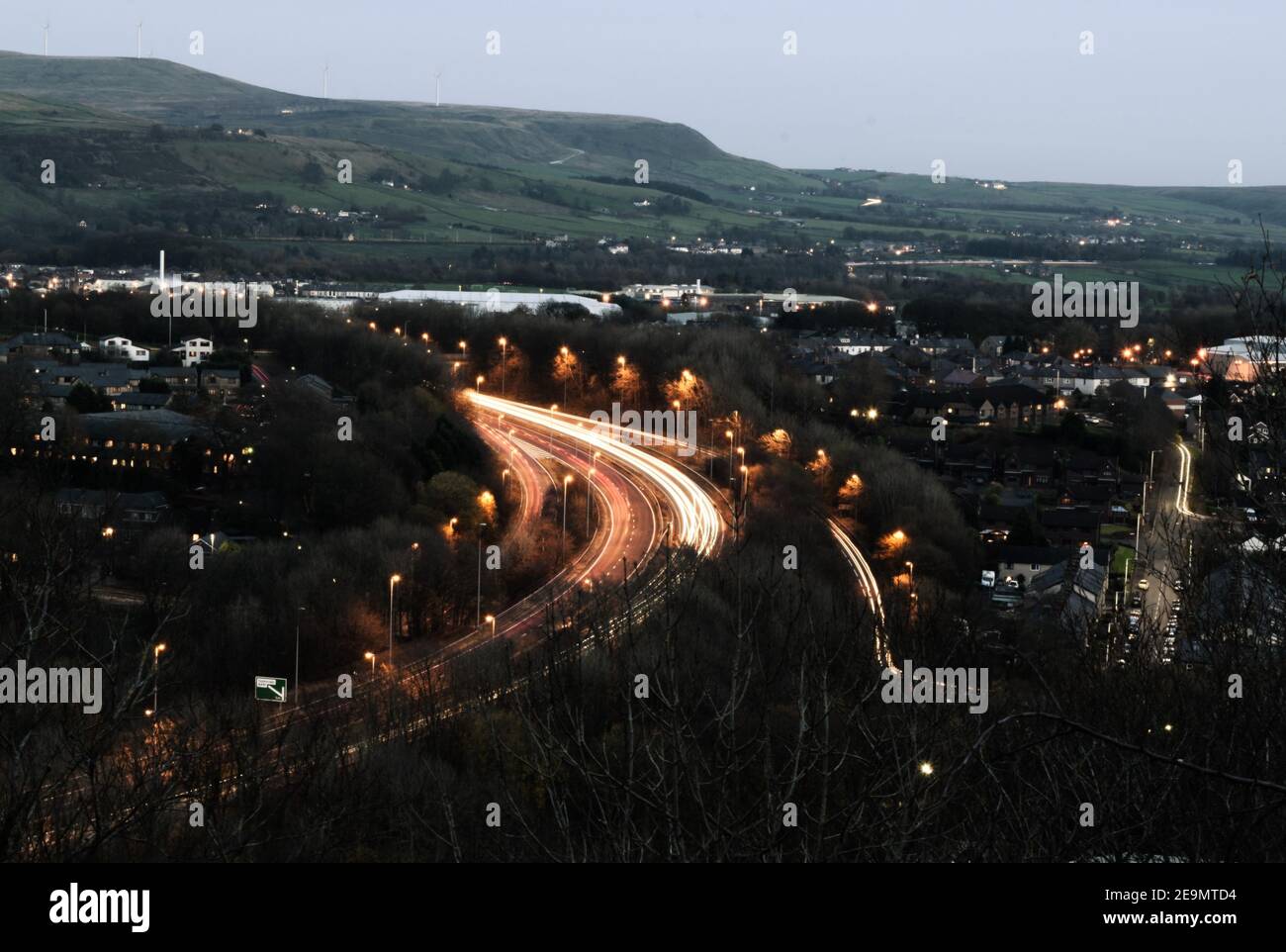 Long exposure of a motorway in the dark from high up Stock Photo