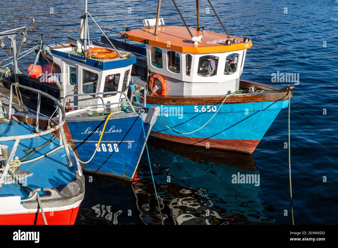 Bantry, West Cork, Ireland. 5th Feb, 2021. Fishing boats are moored in Bantry Harbour during a day of winter sunhine. Temperatures are set to plummet over the weekend with 'Beast from the East II' expected early next week. Credit: AG News/Alamy Live News Stock Photo
