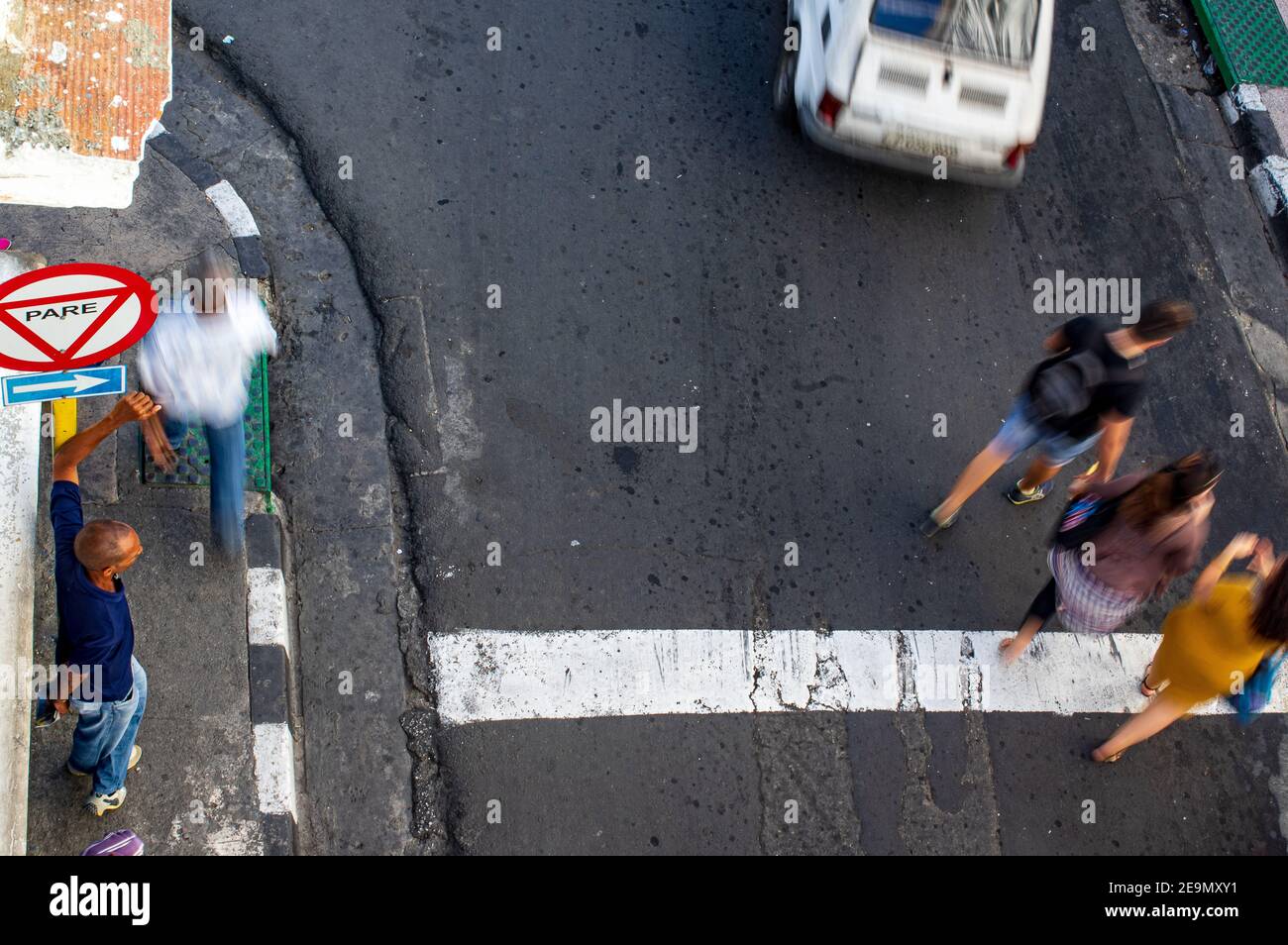 A top down view of a street corner in Santiago de Cuba, Cuba Stock Photo