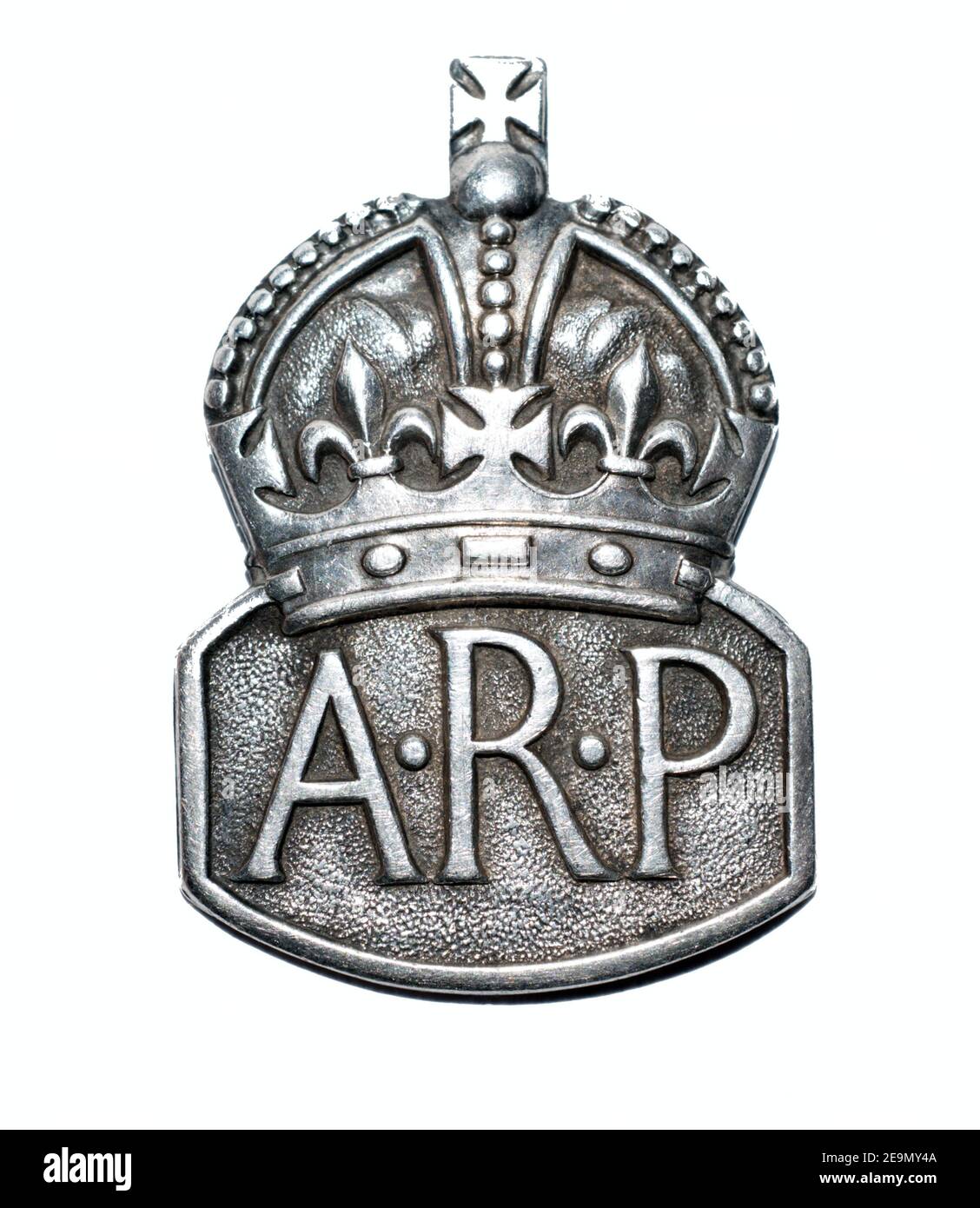 A silver Air Raid Precaution lapel badge as issued during the Second World War. Stock Photo