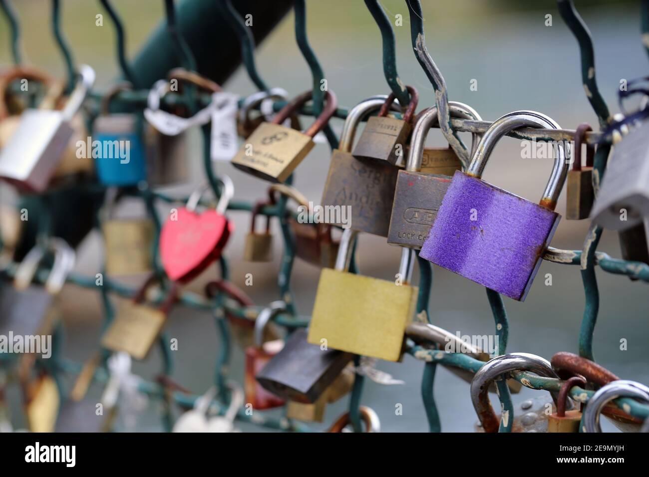 Lovelocks in Zürich, Switzerland. March 2020. Plenty of locks symbolizing love, happiness, relationship and staying together forever. Perfect holiday! Stock Photo