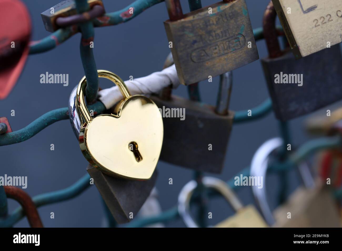 Lovelocks in Zürich, Switzerland. March 2020. Plenty of locks symbolizing love, happiness, relationship and staying together forever. Perfect holiday! Stock Photo