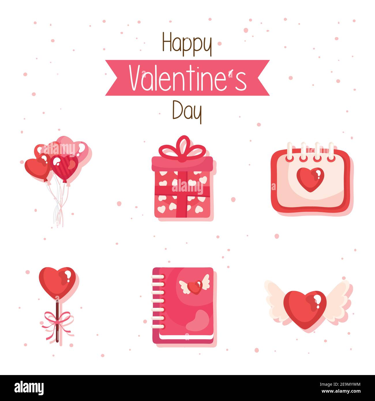 bundle of six happy valentines day set icons and lettering Stock Vector ...