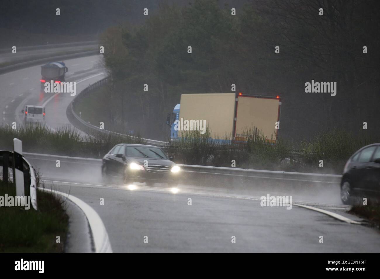 Rain slicked motorway in Germany Stock Photo