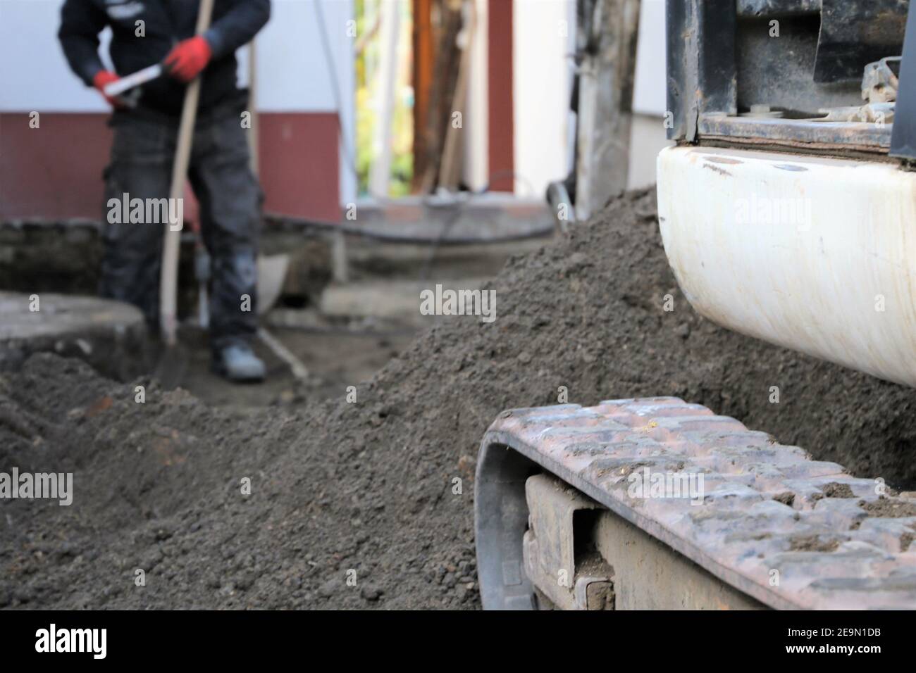Earthwork with excavator Stock Photo - Alamy