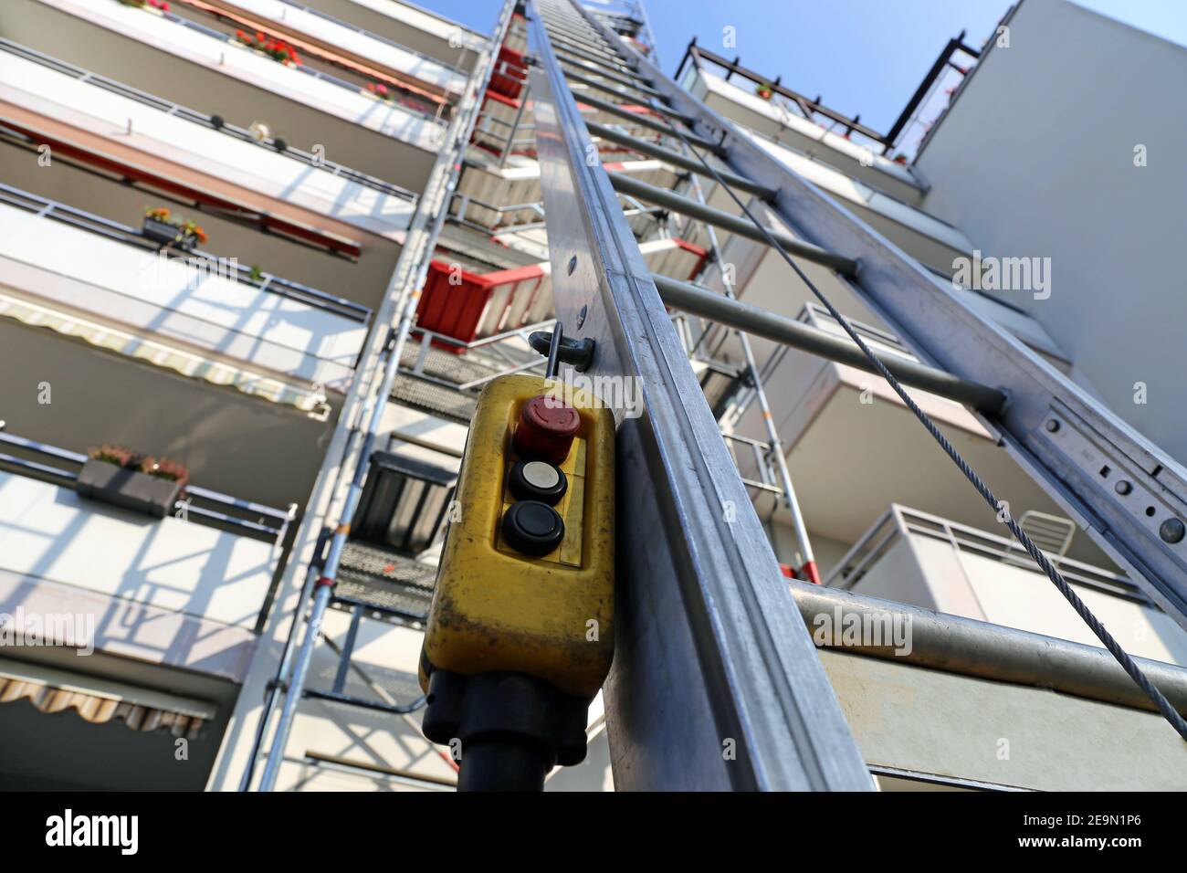 Scaffold with construction hoist Stock Photo Alamy