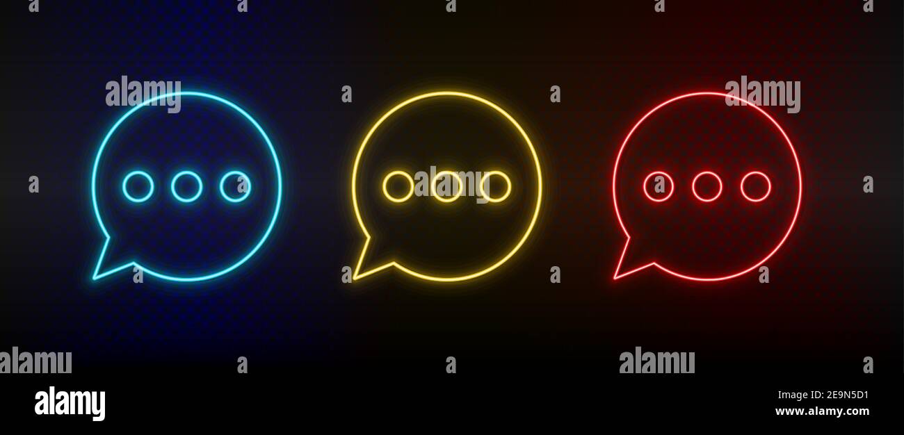 Neon icon set chat, chat bubble. Set of red, blue, yellow neon vector