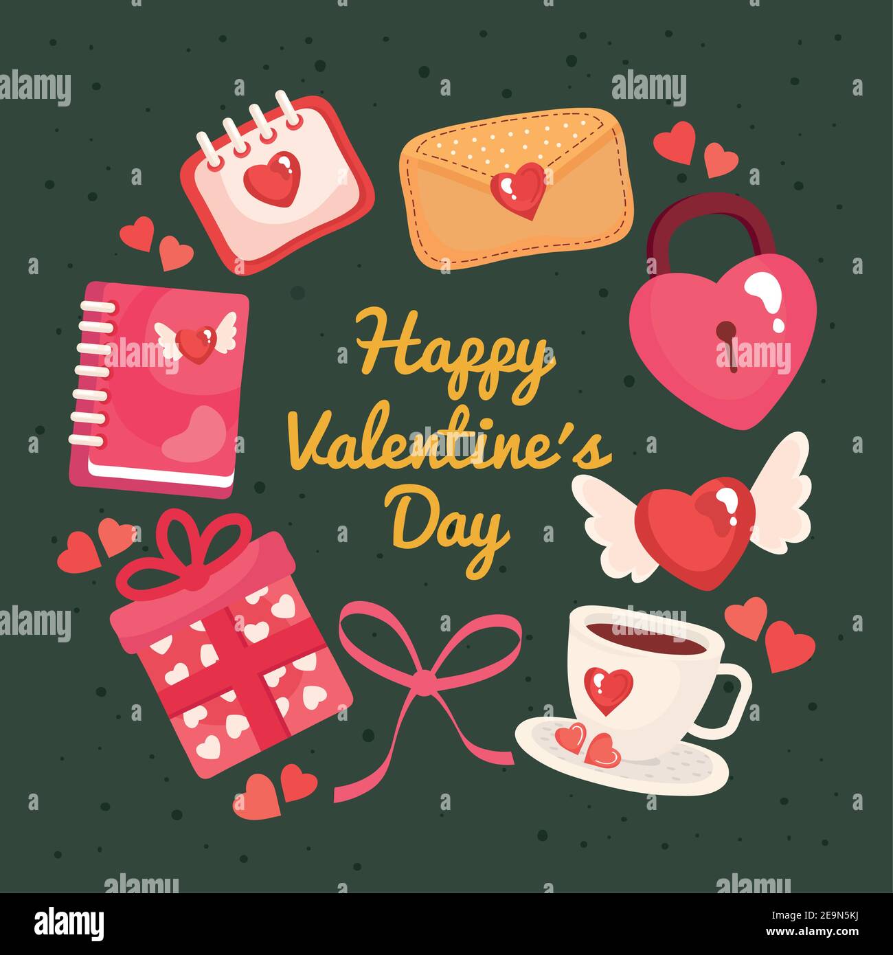 bundle of eight happy valentines day set icons and lettering Stock ...