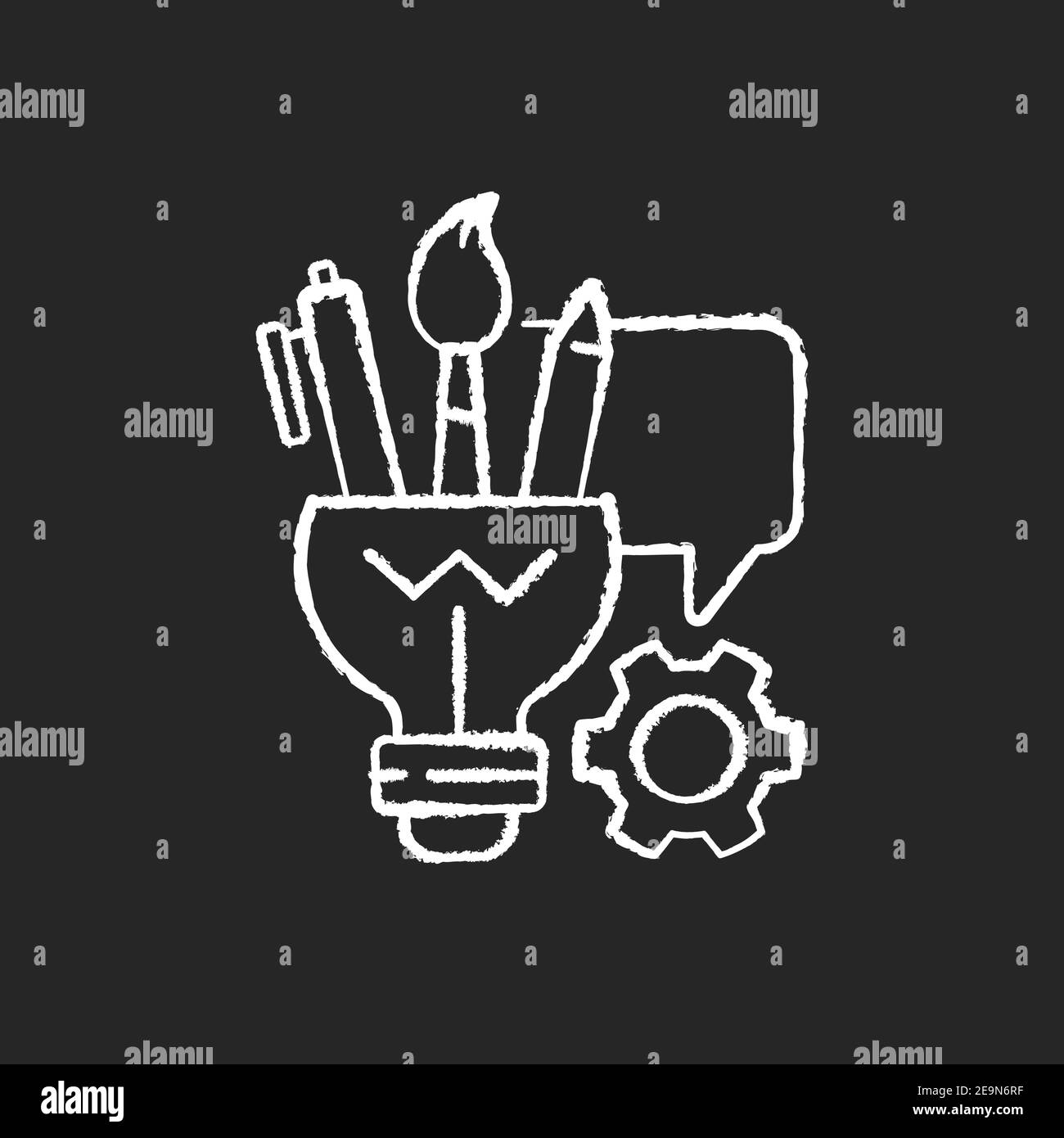 Artistic thinking chalk white icons set on black background Stock Vector