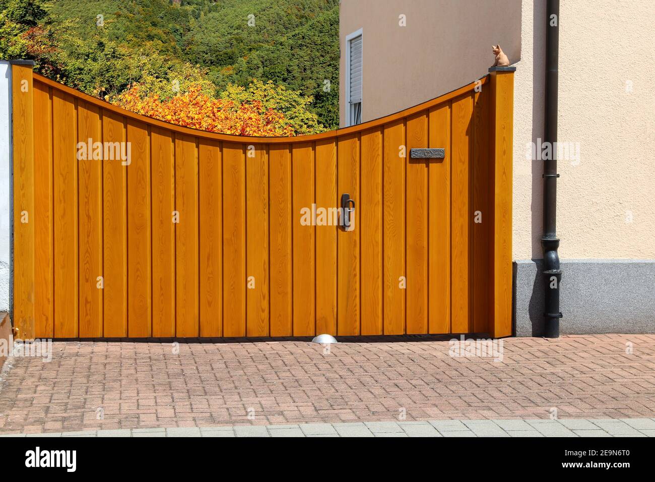 Modern highquality wooden yard gate Stock Photo Alamy