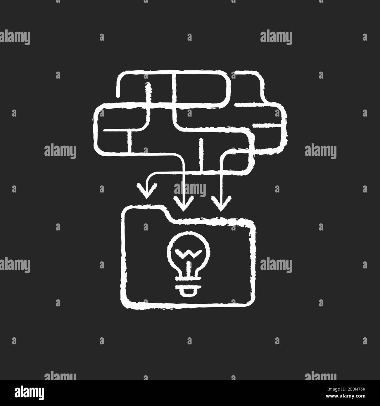 Organizing information chalk white icons set on black background Stock Vector