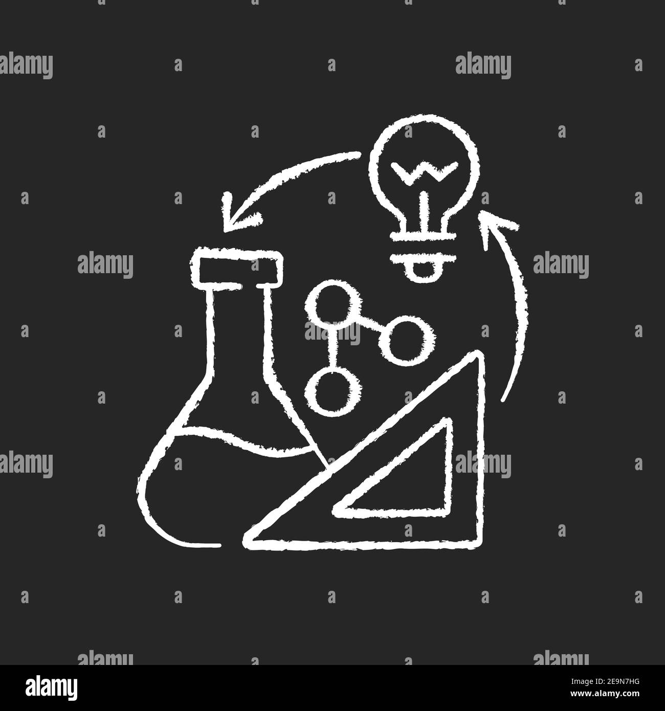 Creativity in STEM chalk white icons set on black background Stock Vector