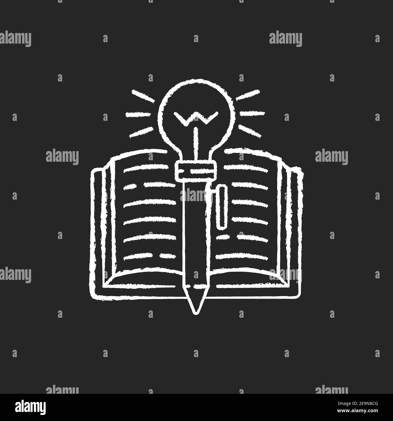 Creative writing chalk white icons set on black background Stock Vector