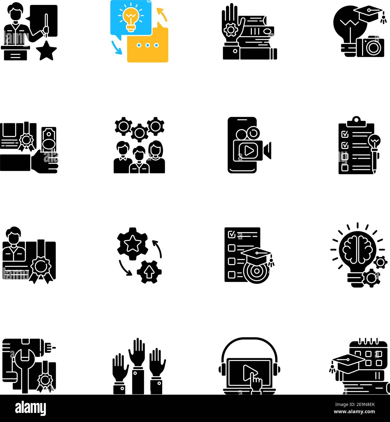 Workshop black glyph icons set on white space Stock Vector