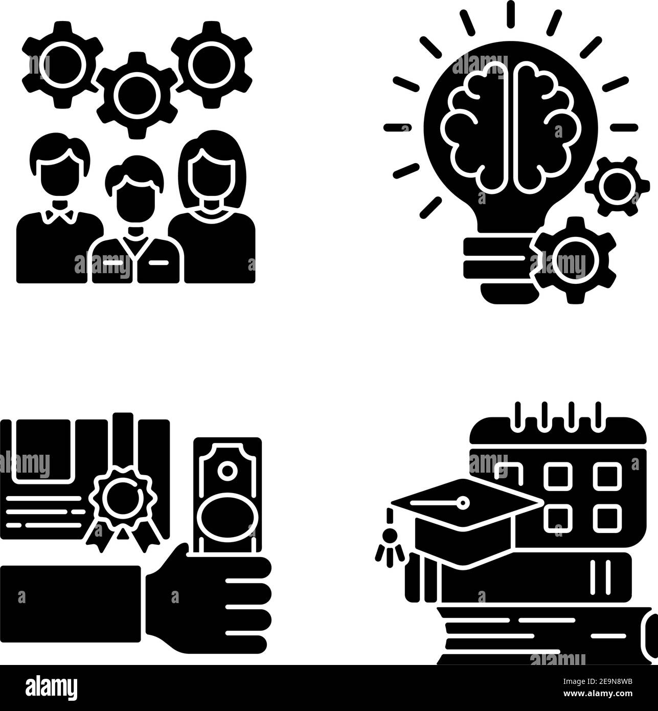 Idea generation black glyph icons set on white space Stock Vector Image ...
