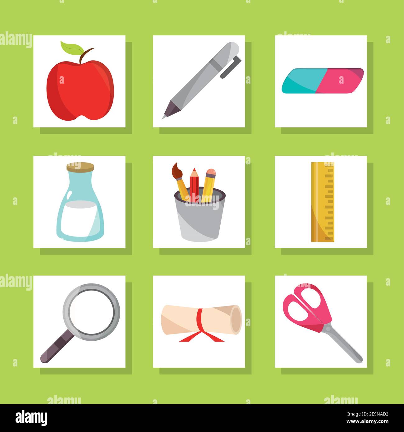 back to school education apple pen eraser cretificate icons vector
