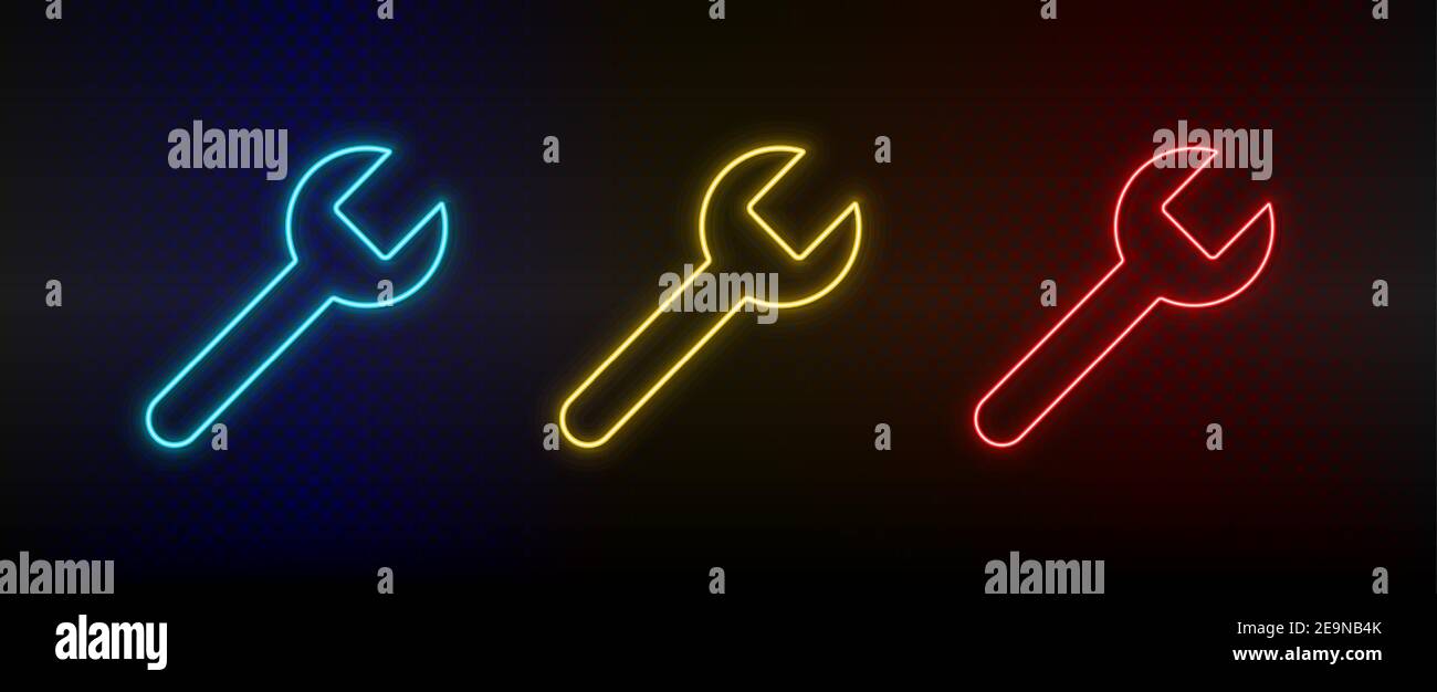 Neon icon set garage tool, repair. Set of red, blue, yellow neon vector ...