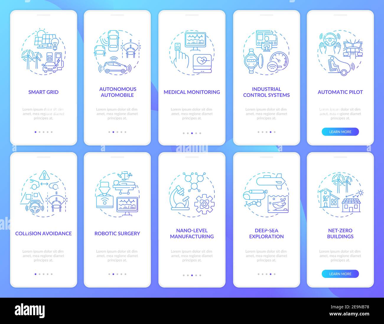 CPS implementation onboarding mobile app page screen with concepts set Stock Vector