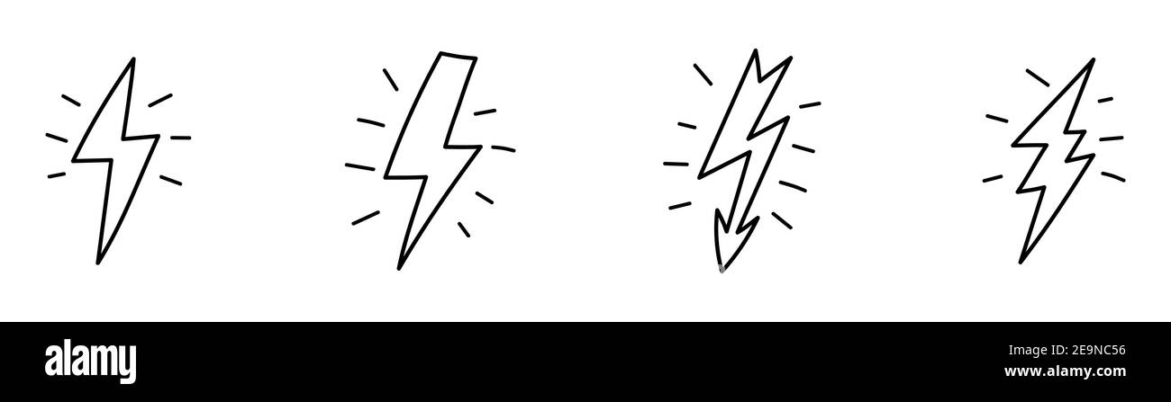 thunder line icons set. Drawn by hand. Continuous line. Vector illustration on white background Stock Vector