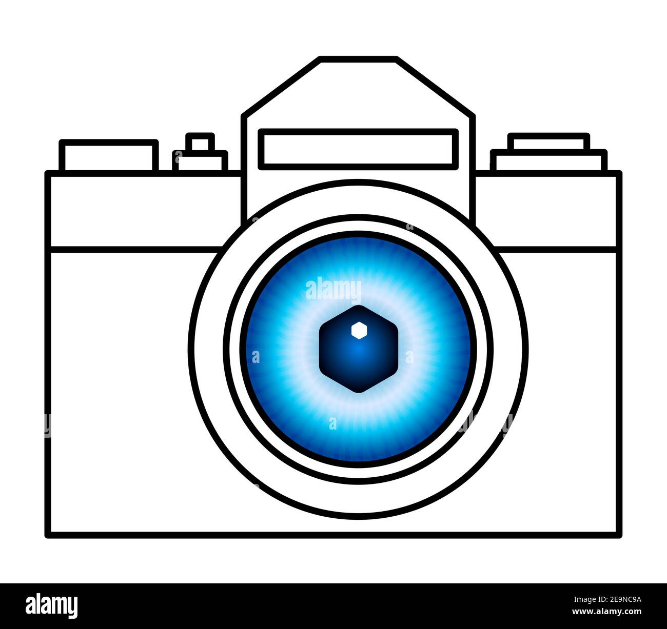 Illustration of the concept photographic camera with eye lens Stock Vector