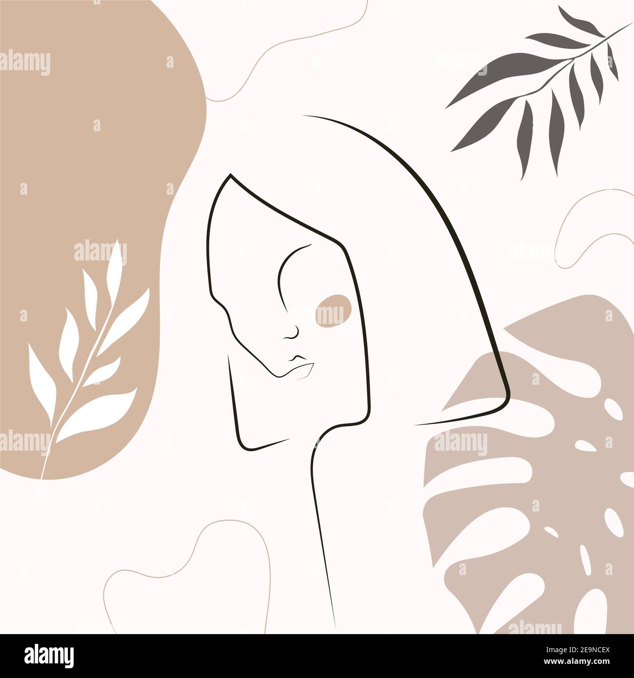 Simple linear female beauty face. Graphic sheet. Vector design. Line ...
