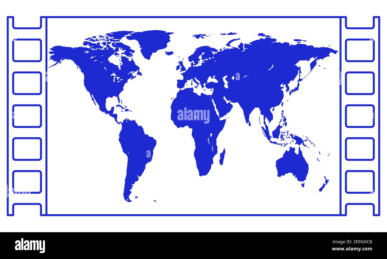 Illustration of the world map in abstract film frame. Elements of this