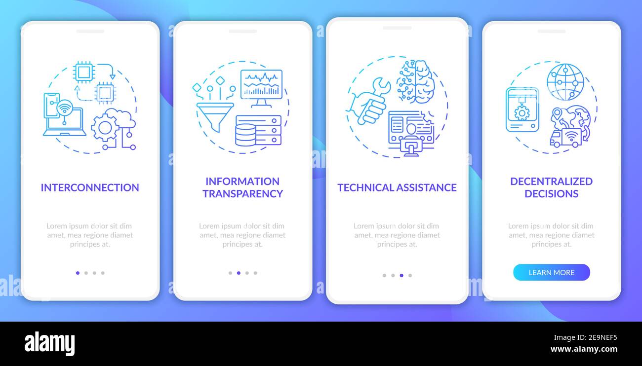 Industry 4.0 onboarding mobile app page screen with concepts Stock Vector