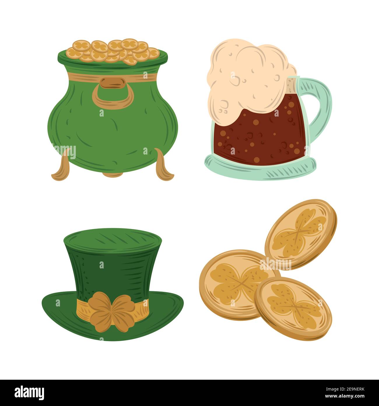 happy st patricks day icons cauldron beer hat and coins flat vector vector illustration Stock ...