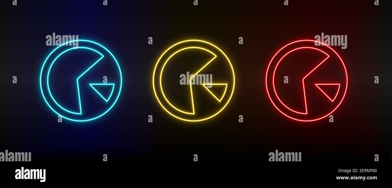 Neon icon set analytics, circle. Set of red, blue, yellow neon vector ...