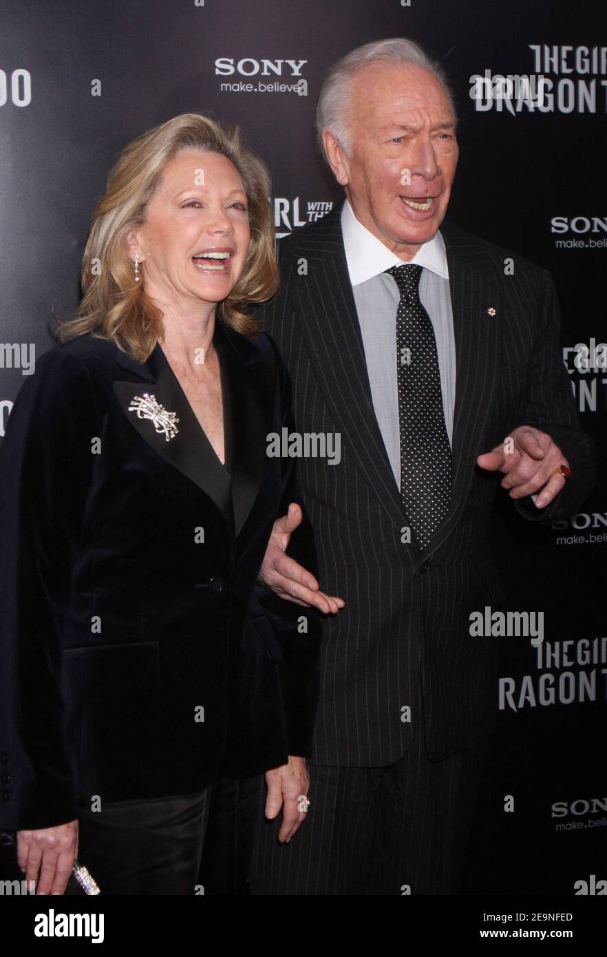 **FILE PHOTO** Christopher Plummer Has Passed Away. Christopher Plummer and wife Elaine Taylor attend the premiere of Columbia Pictures' 'The Girl With The Dragon Tattoo' at the Ziegfeld Theater in New York City on December 14, 2011. Photo Credit: Henry McGee/MediaPunch Stock Photo