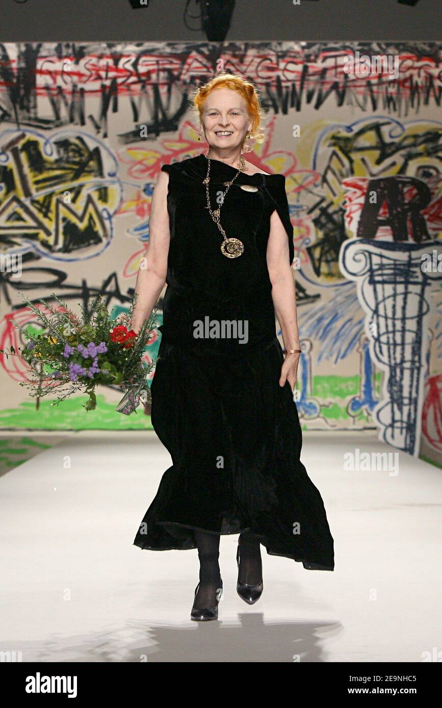 A model displays a creation by British fashion designer Vivienne Westwood  during her Ready-to-Wear 2007 Spring-Summer fashion show held at the  Carrousel du Louvre, in Paris, France, on October 3, 2006. Photo