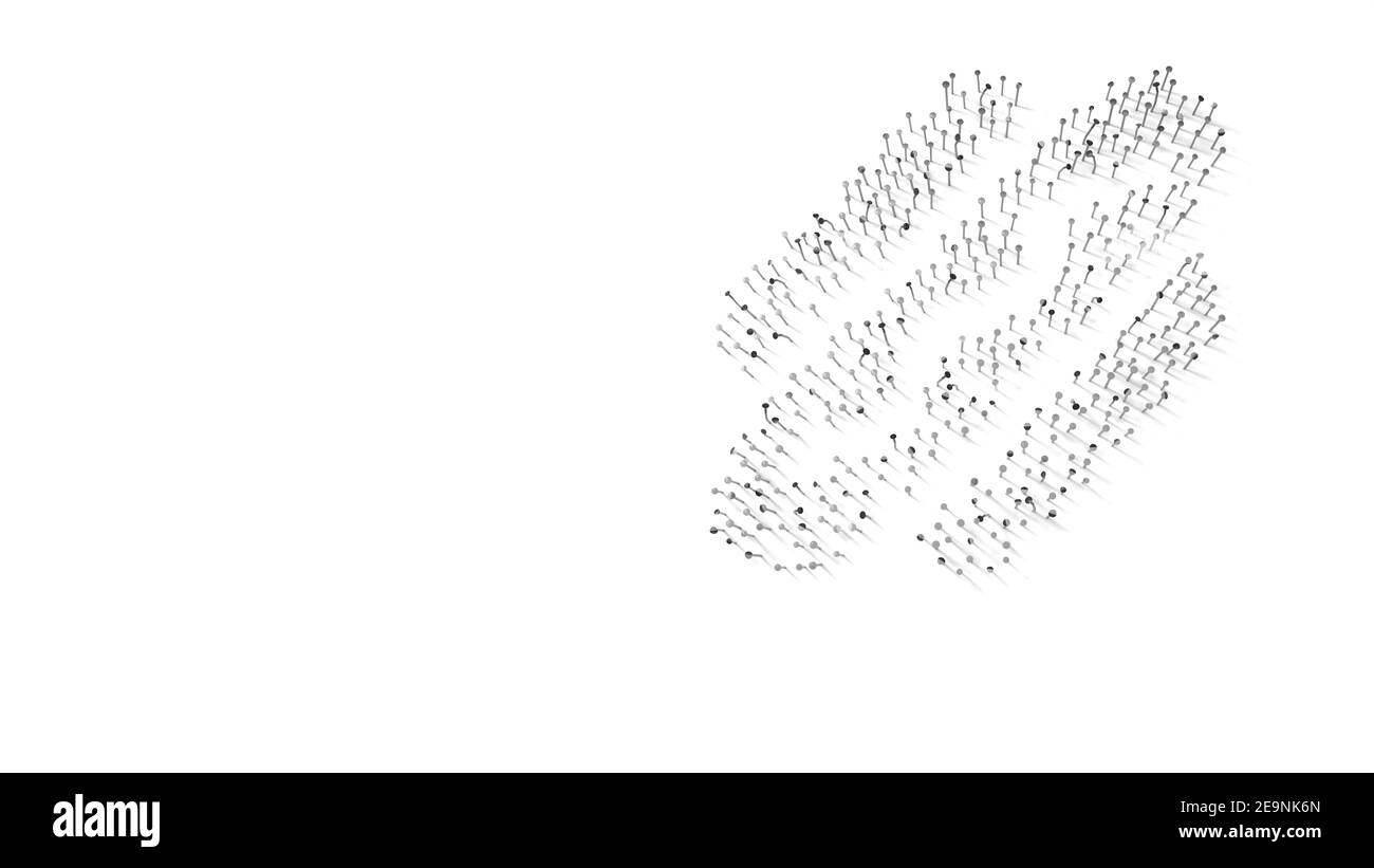 3d rendering of nails in shape of symbol of sausage in roll with mustard with shadows isolated on white background Stock Photo