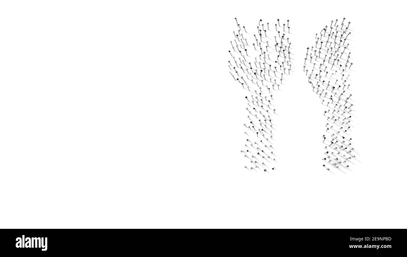 3d rendering of nails in shape of symbol of fork and knife with shadows