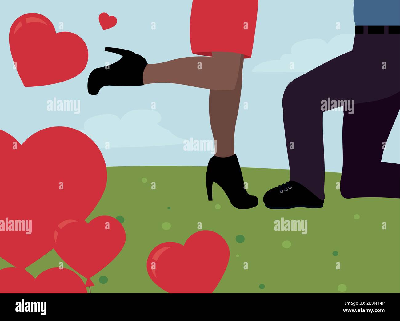 Happy valentines day couple legs with hearts balloons of love passion ...