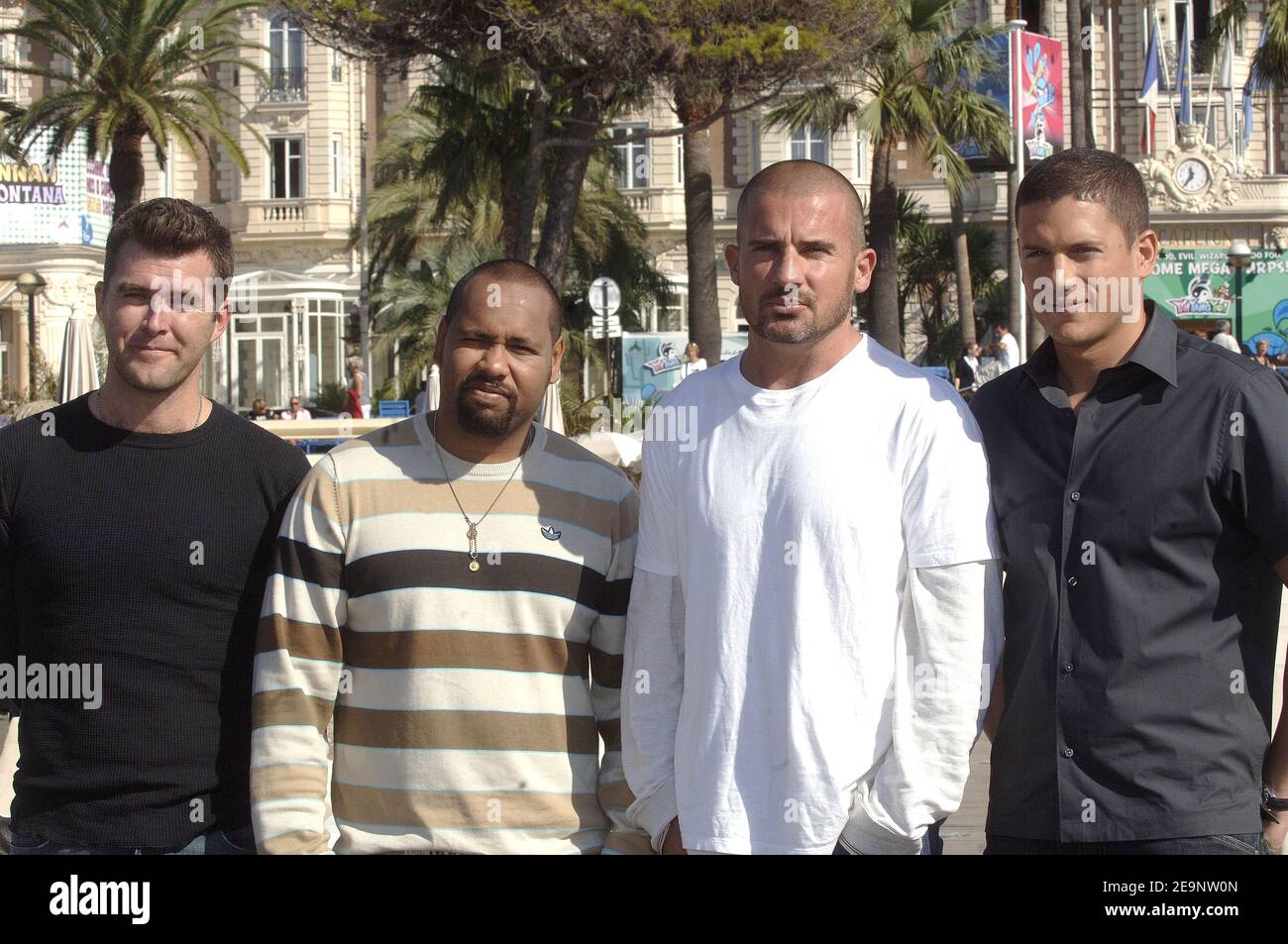 Executive producer Paul Scheuring, Faf Larage and 'Prison Break' cast members, Wentworth Miller and Dominic Purcel, pose for a photocall at MIPCOM 2006 in Cannes, France, on October 09, 2006. Photo by Giancarlo Gorassini/ABACAPRESS.COM Stock Photo