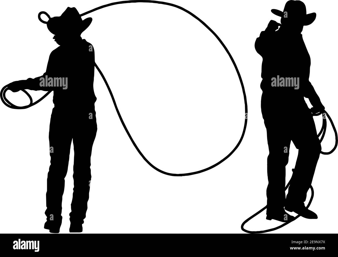 Cowboys with lasso ropes silhouette Stock Vector