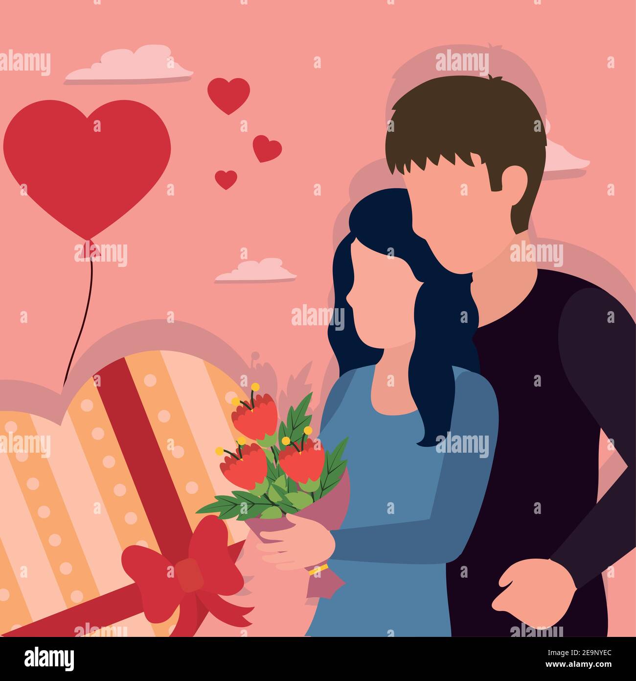 Happy valentines day couple with heart box of love passion and romantic