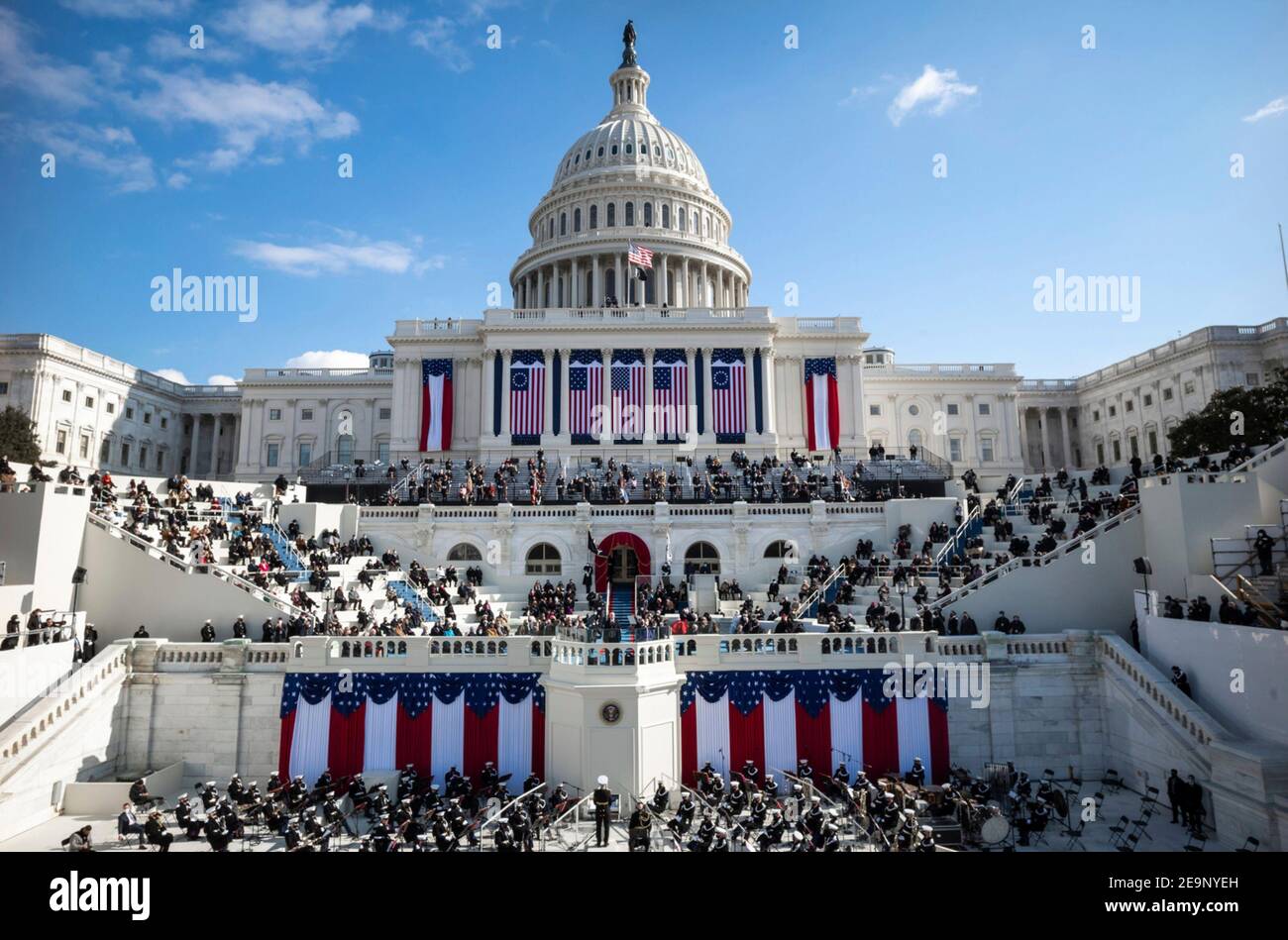 U.S President Joe Biden delivers his inaugural address during the 59th Presidential Inauguration ceremony at the U.S. Capitol Building January 20, 2021 in Washington, DC. Stock Photo