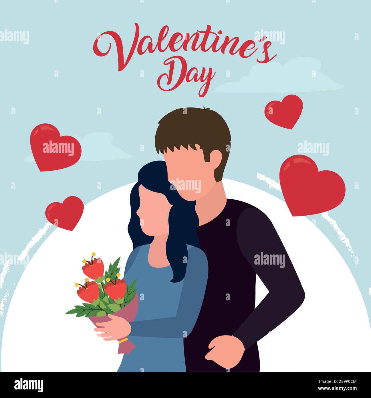 Happy valentines day couple with flowers and hearts of love passion and ...