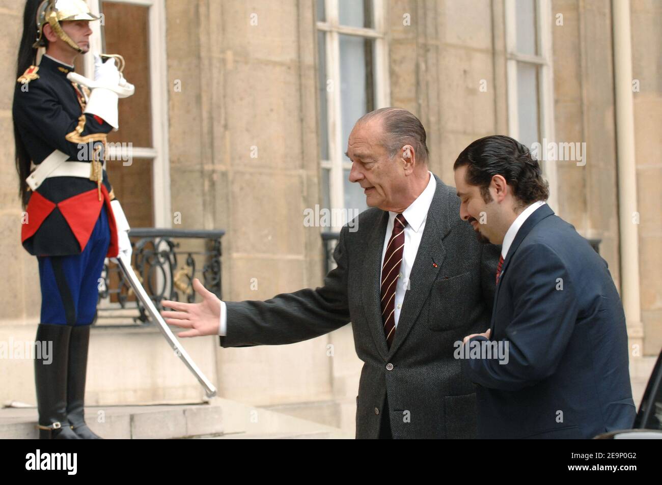French President Jacques Chirac, receives Saad Hariri, leader of Lebanon's parliamentary majority 'Future' party, and son of the assassinated Prime Minister Rafic Hariri, at the Elysee Palace in Paris, on October 19, 2006. Chirac and Saad Hariri meet to discuss preparations for a new international conference on Lebanon to be held in Paris in January 2007. Photo by Ammar Abd Rabbo/ABACAPRESS.COM Stock Photo