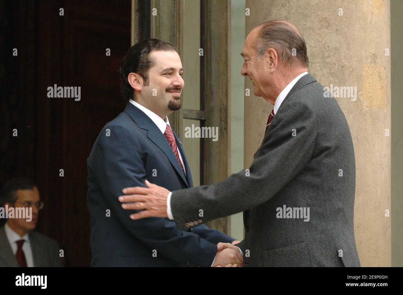 French President Jacques Chirac, receives Saad Hariri, leader of Lebanon's parliamentary majority 'Future' party, and son of the assassinated Prime Minister Rafic Hariri, at the Elysee Palace in Paris, on October 19, 2006. Chirac and Saad Hariri meet to discuss preparations for a new international conference on Lebanon to be held in Paris in January 2007. Photo by Ammar Abd Rabbo/ABACAPRESS.COM Stock Photo